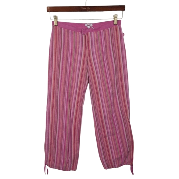 VINTAGE ESPIRT Y2K Pink Stripe Low Rise Algodon Cotton Crop Straight Pants - Picture 1 of 8